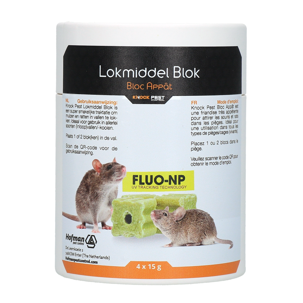 Knock Pest Lokmiddel Blok voor muis&rat Fluo-NP 4 x 15 g
