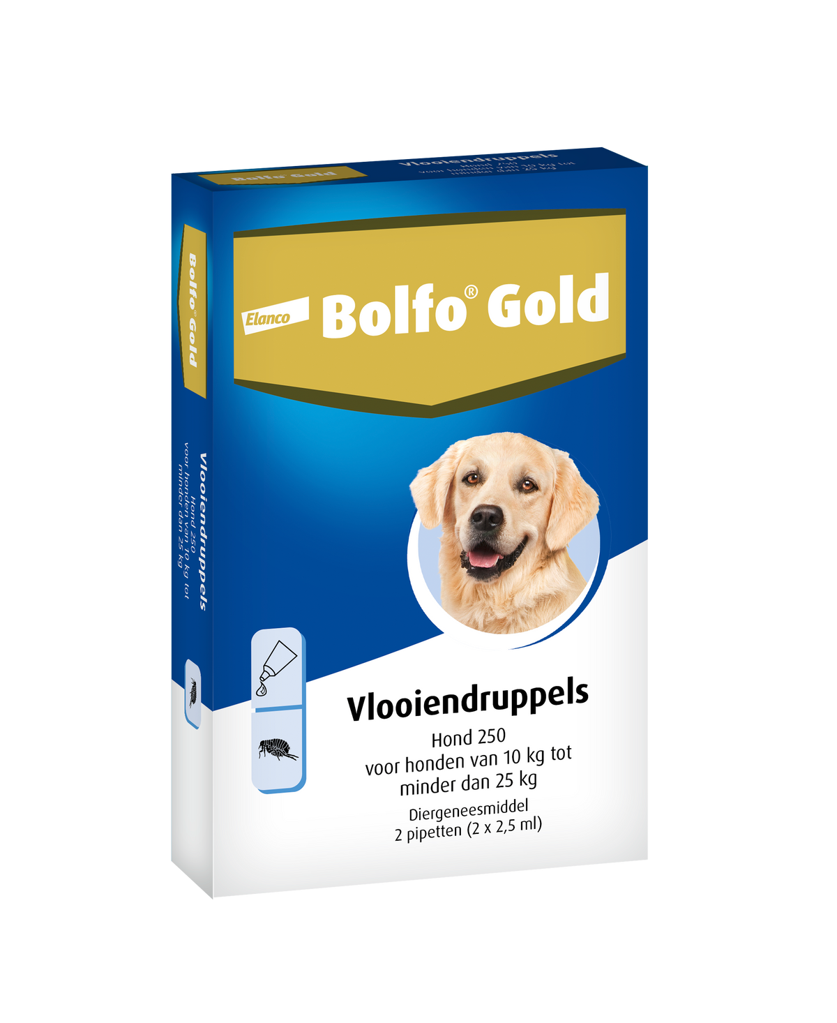 Bolfo Gold Vlooiendruppels Hond - 10 tot 25 kg - 250 mg 2 pipetten
