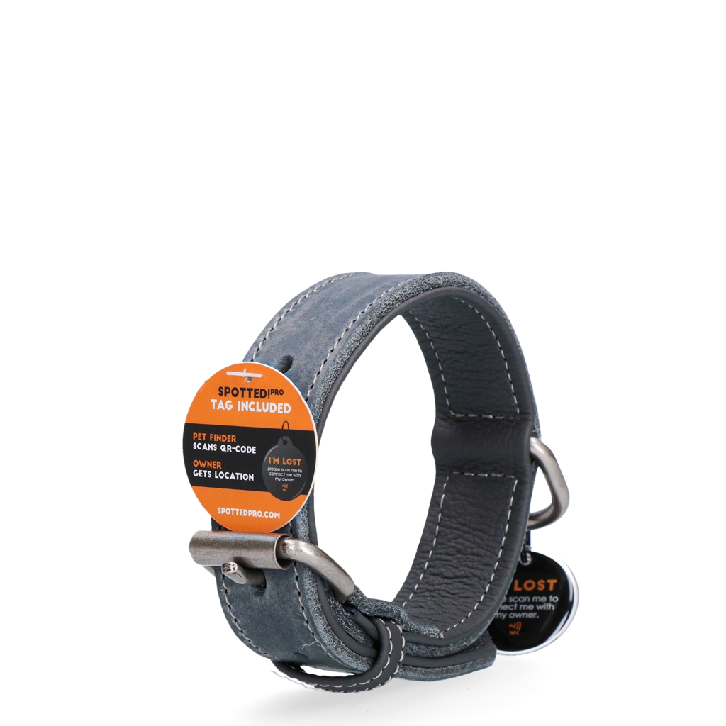 Spotted! Pro Leren Halsband 65 cm - Grijs